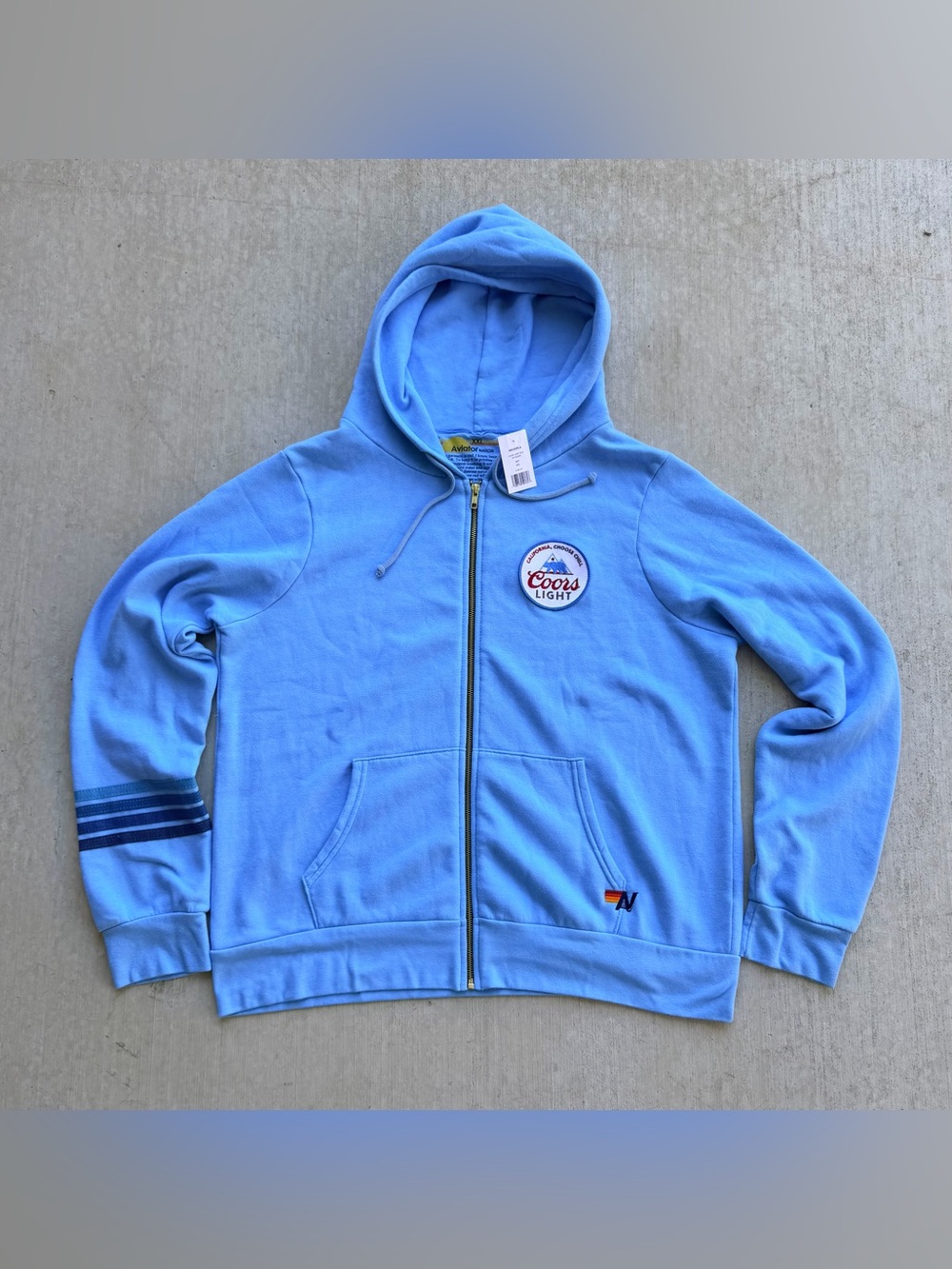 Aviator Nation Coors Light Zip Up Hoodie Men Size 2XL New Sky Blue